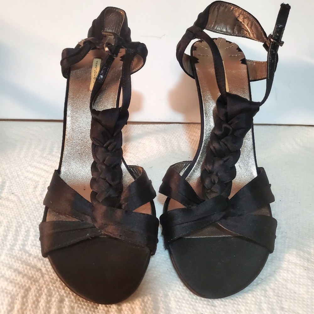 Max Studio Black Satin Strappy Heels . SIZE 7.